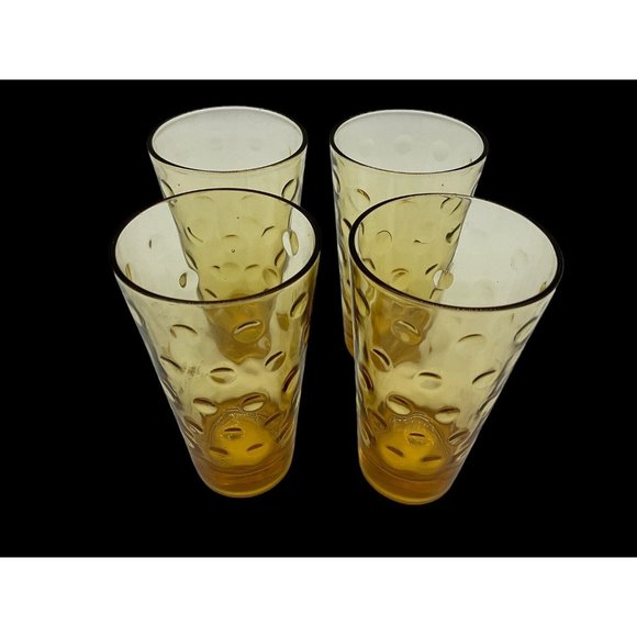 Hazel Atlas Vintage Gold Capri Dot Tumblers MCM Size 5.25 Inches High, Set of 4 - Picture 2 of 15